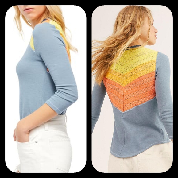 We The Free People In 🌈 rainbows crochet top mixed media Top **dark spots**asis - Picture 2 of 15